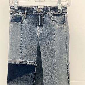 WASHLAB Denim Mix Blue Patchwork Straight Pencil Skirt Work Casual